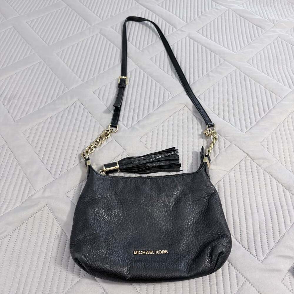 Michael Kors Black Pebbled Leather Crossbody Bag Tassel